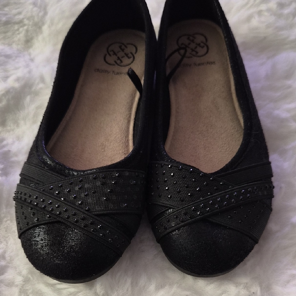 Daisy Fuentes Black Embellished Girls' Ballet Flats